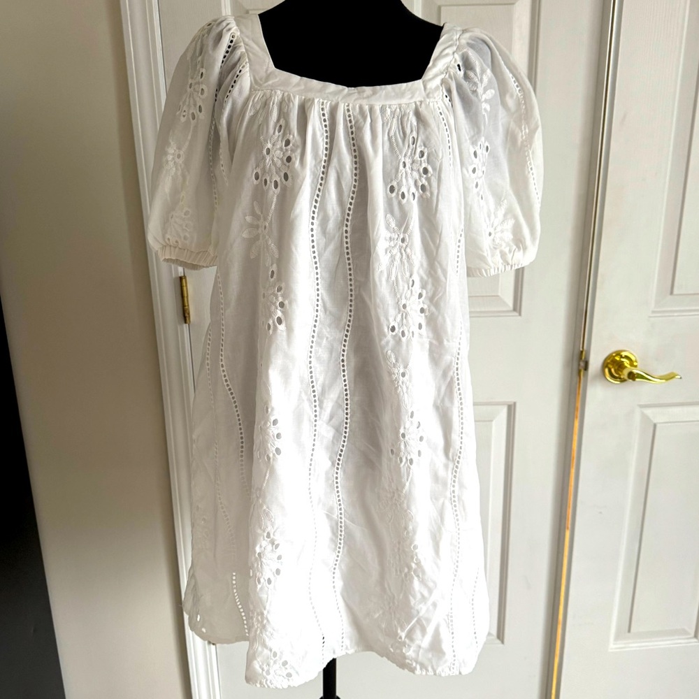 Emery Rose White Eyelet Puff Sleeve Dress Sz Small